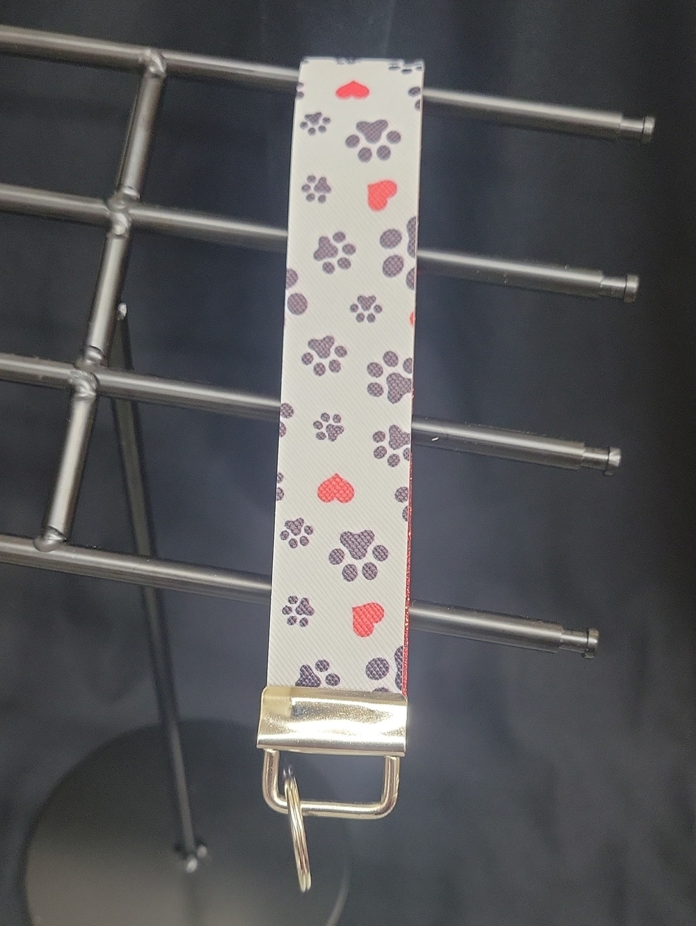 Paw Print & Heart Wrist Keychain - White and Red